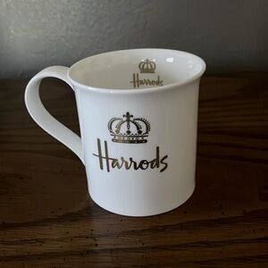 Harrods ivory and gold coffee mug; almost 3.5 inches high; Fine Bone China